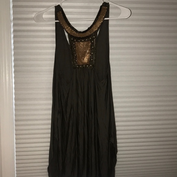 Army Green Racerback Tank w/ gold embellishments - Picture 1 of 3